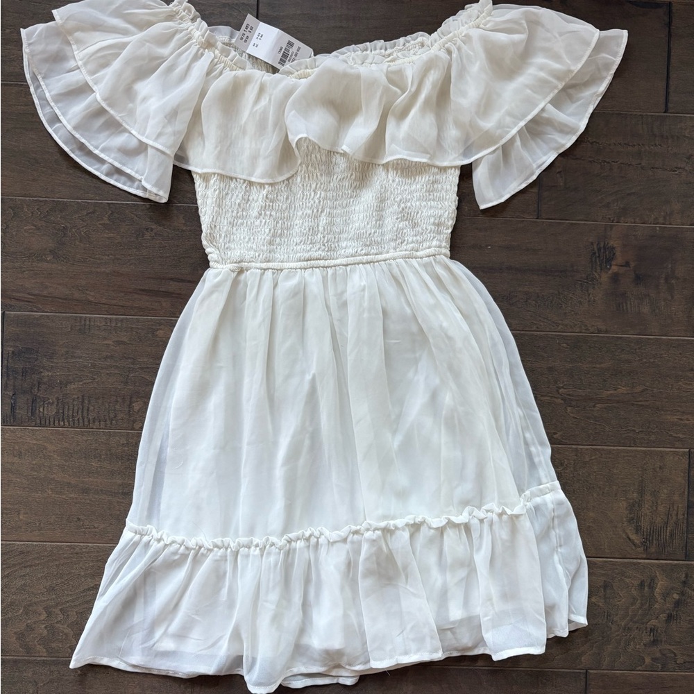 Hollister White Ruffled Off-Shoulder Sundress